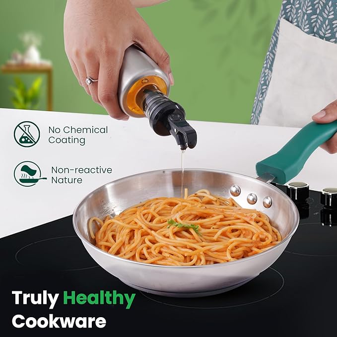 Stainless Steel Sandwich Bottom Fry Pan with Steel Lid