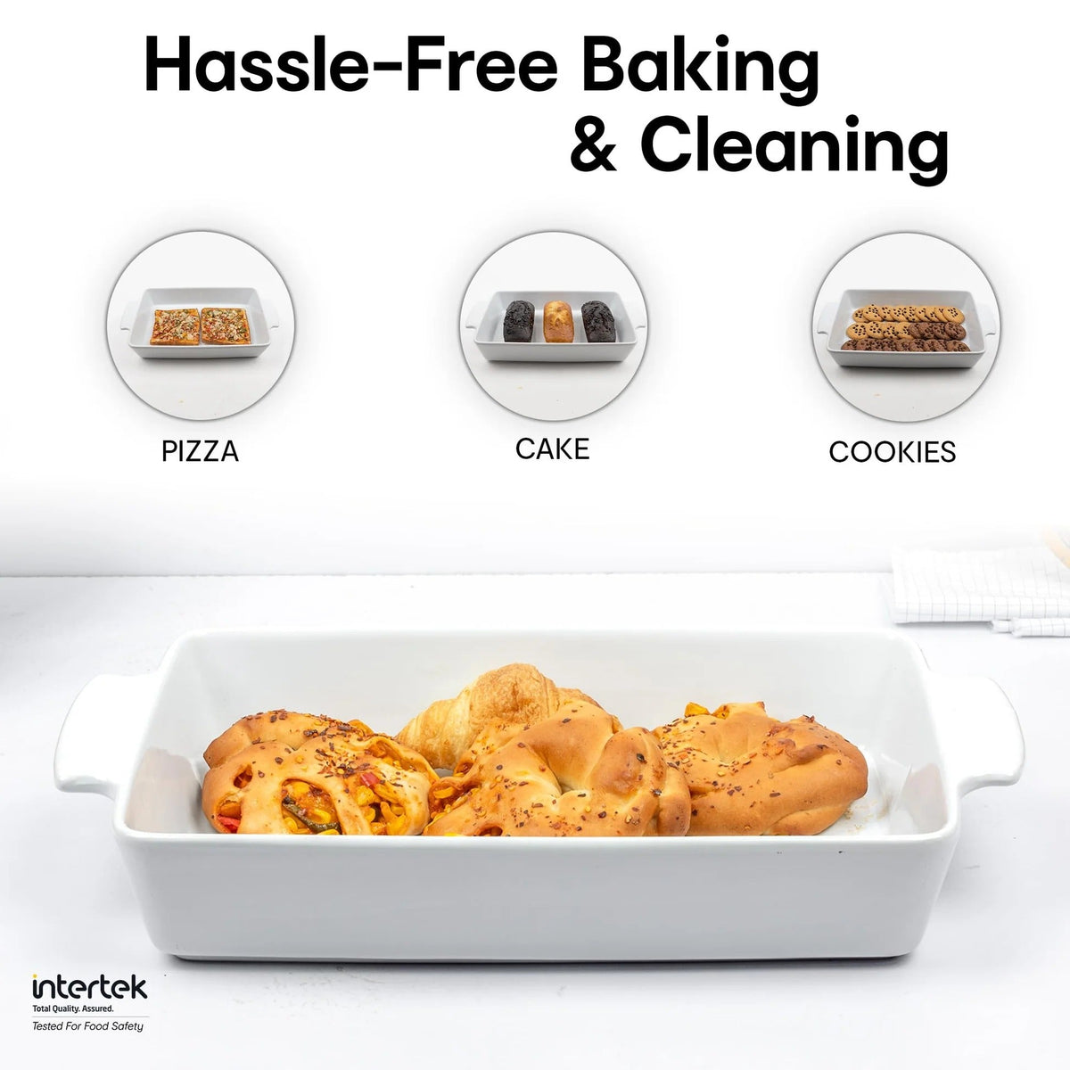 White Rectangular Stoneware Baking Tray Oven Dishwasher Microwave Safe 6.7x43x24.5 cm