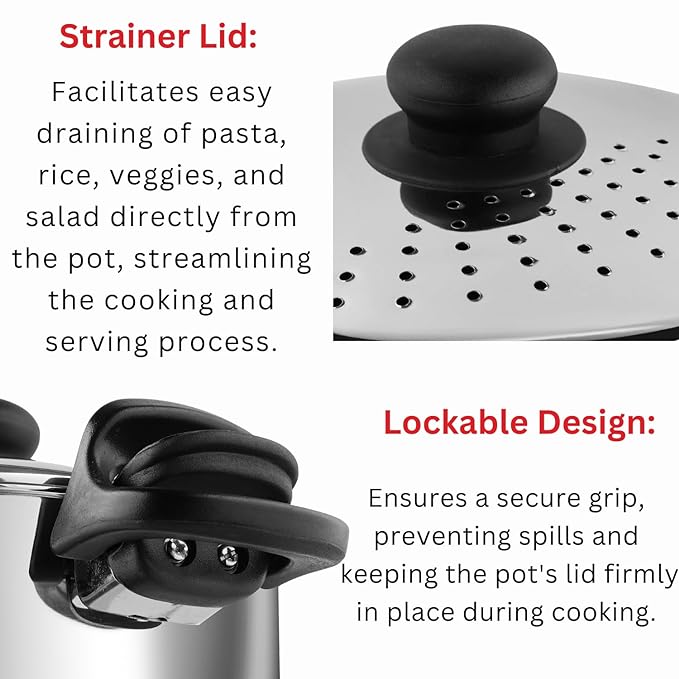Stainless Steel Cookware Pasta, Noodle Steamer Pot With Lid - 4 L, Rice, Veggies Stainer Pot