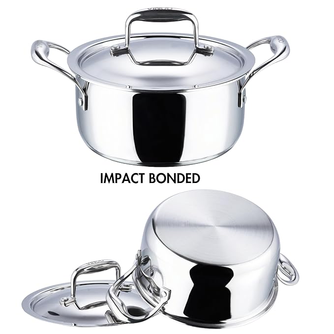 Triply Stainless Steel Saucepot with Lid - 5 L, 24 cm, 2.5 mm Thick, SAS Bottom, Biryani Pot