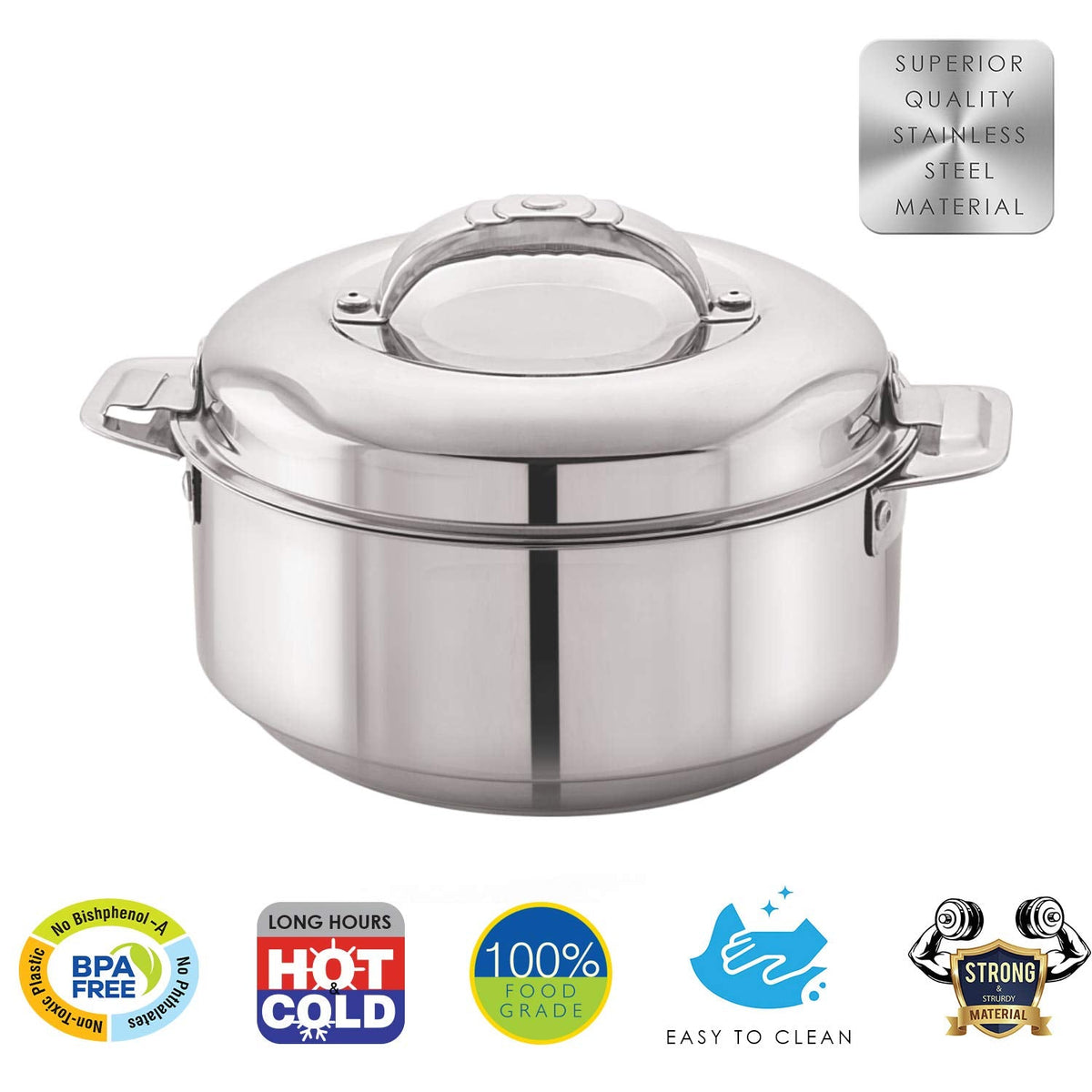 Stainless Steel Double Walled Insulated Casserole, Silver, 2000 ml