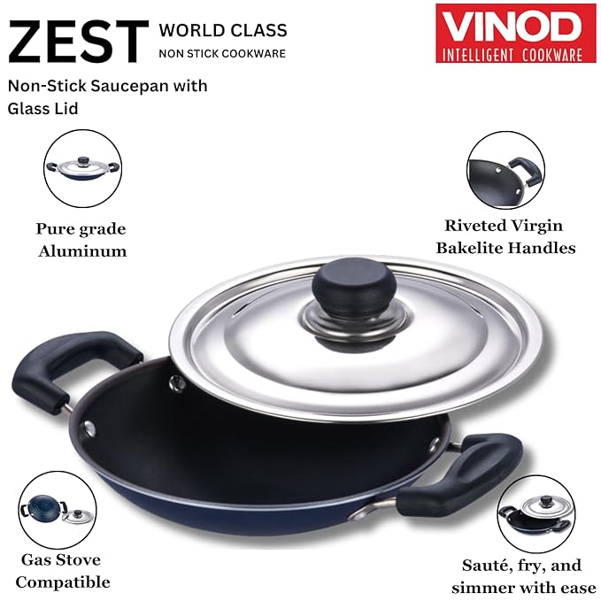 Non Stick Appachetty with Lid - 20 cm, Appam Pan, 3 mm Extra Thick, 3 Layer Coating