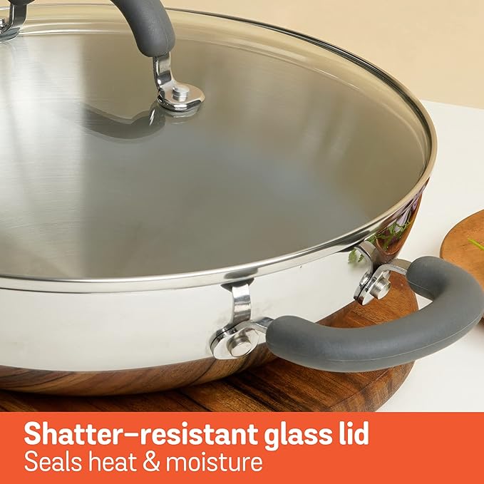 Trivantage Nickel Free Stainless Steel Triply Kadai with Steel Lid 24 cm Silver
