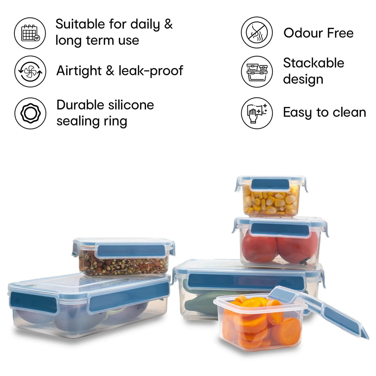 Set of 10 BPA-Free Plastic Storage Containers with Lockable Lids, Airtight, Clear
