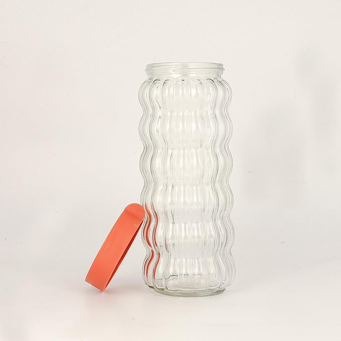 Kitchen Storage Jars Clear Glass With Plastic Stackable Lid Jar, 1000 ml, Set of 2