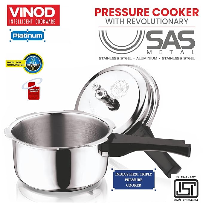 Triply Stainless Steel Outer Lid Pressure Cooker, Induction Base Pressure Cooker, 3 L Capacity