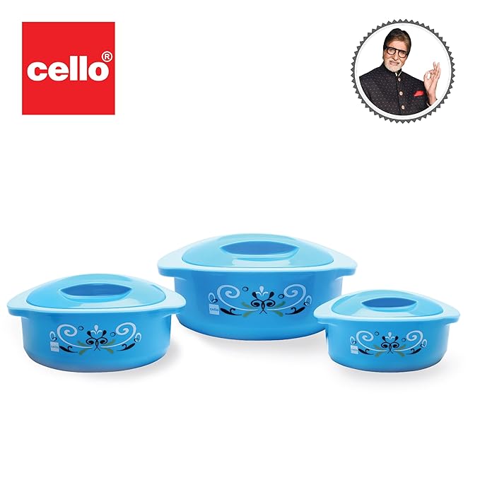 Hot Serve Insulated Inner Steel Casserole Set of 3, Blue, Hot Box for Kitchen