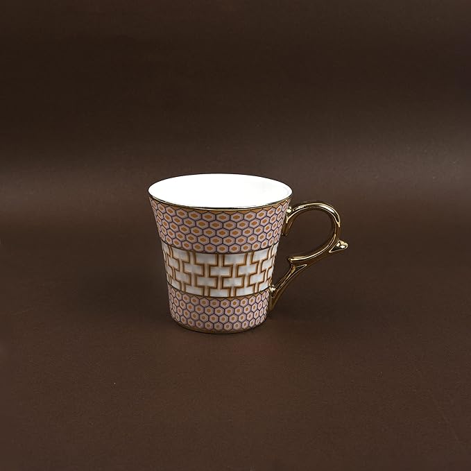 Honey Comb on Golden Mugs, Ceramic Tea Cups, Coffee Mugs, 160 ml, Golden, 6 Pieces Set