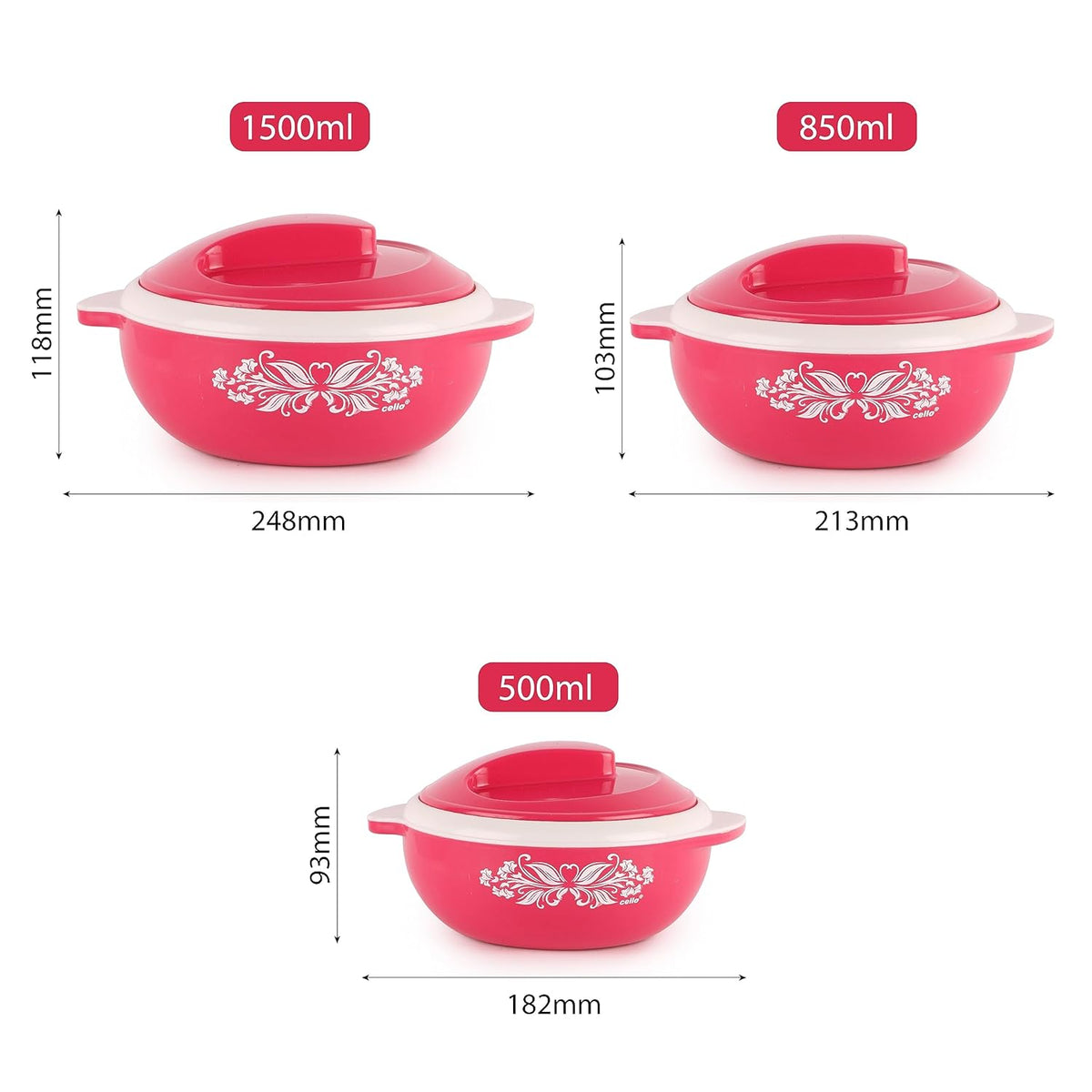 Hot Serve Insulated Inner Steel Casserole Set of 3, Hot Box for Kitchen