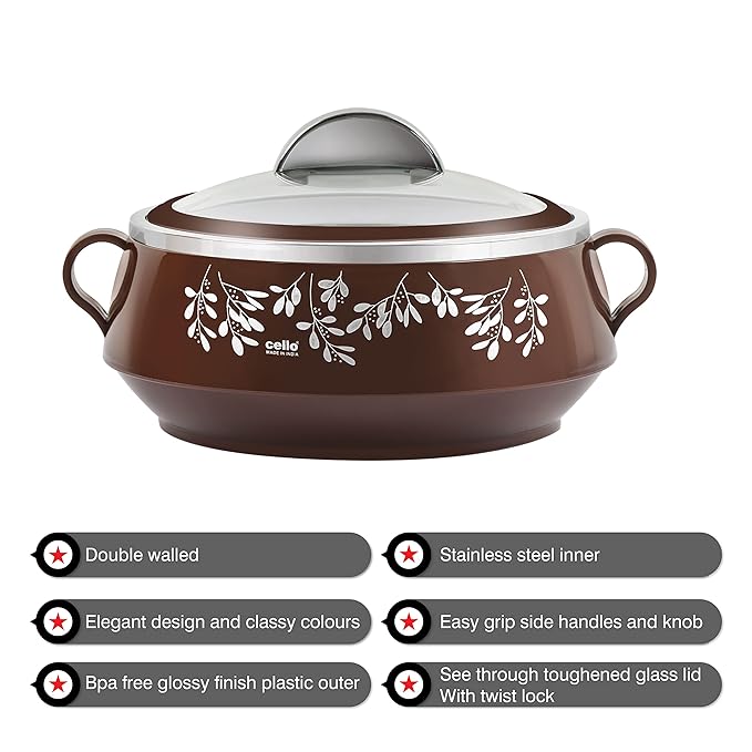 Glitter Casserole with Inner Steel, Insulated Stainless Steel Inner Body Casserole Set for Meal, Set Of 3