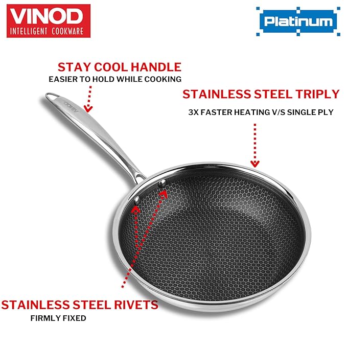 Triply Stainless Steel X Fry Pan 20 cm, Honeycomb Pattern Design Inside