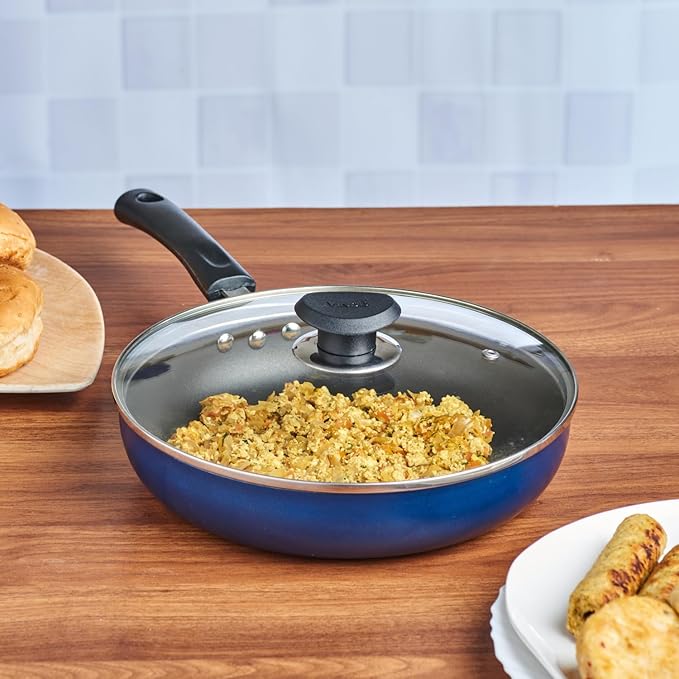 Aluminium Non Stick Deep Frypan with Glass Lid - 22 cm, 3 Layer Ceramic Coating, 3 mm Extra Thick