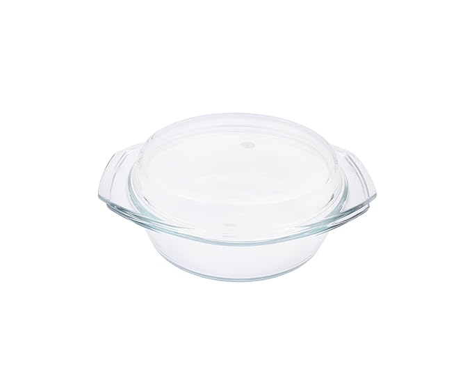 Glass Casserole Oven And Microwave Safe Serving Bowl with Glass Lid, 1 L