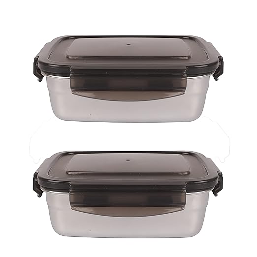 Lunch Box High Steel Rectangle Heavy Duty Airtight Leakproof Unbreakable Storage Container With Lock Lid - Design 7