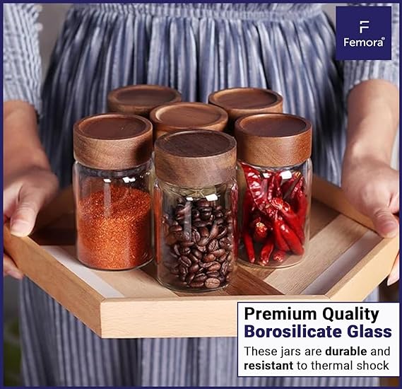 Kitchen Storage Jars Borosilicate Glass With Wooden Lid Air Tight Jar, 750 ml, Pack of 1, Transparent