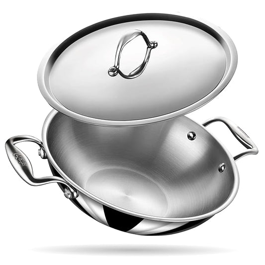 Triply Stainless Steel Kadhai With Lid, Kadai for Cooking, Induction & Gas Stove Compatible, 8 L