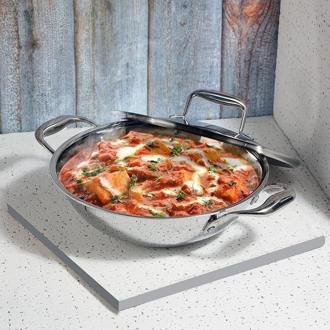 Pro Platinum Triply Stainless Steel Non Stick Kadhai with Lid - 2.5 L, 24 cm, Ceramic Coating