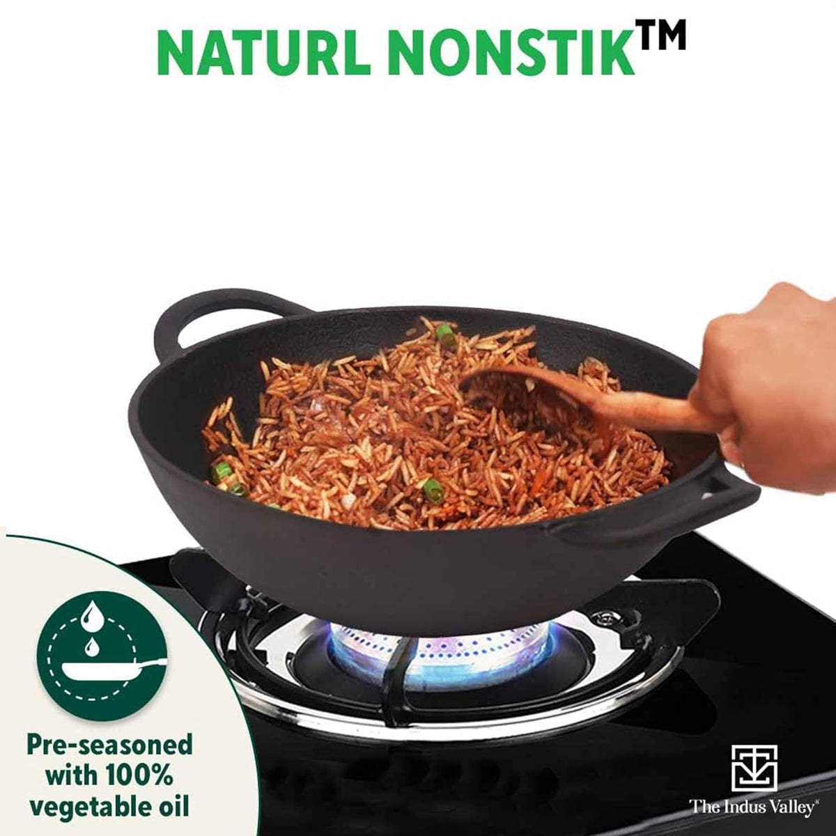 Pre-Seasoned Cast Iron Kadai with Silicon Grip
