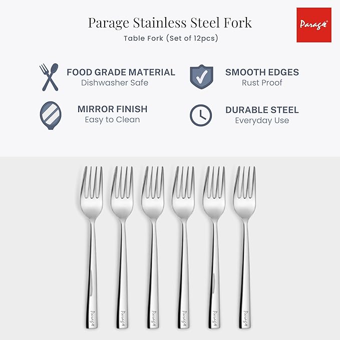 12 Pieces Stainless Steel Dinner Forks Set for Home & Kitchen 15.5 cm Long
