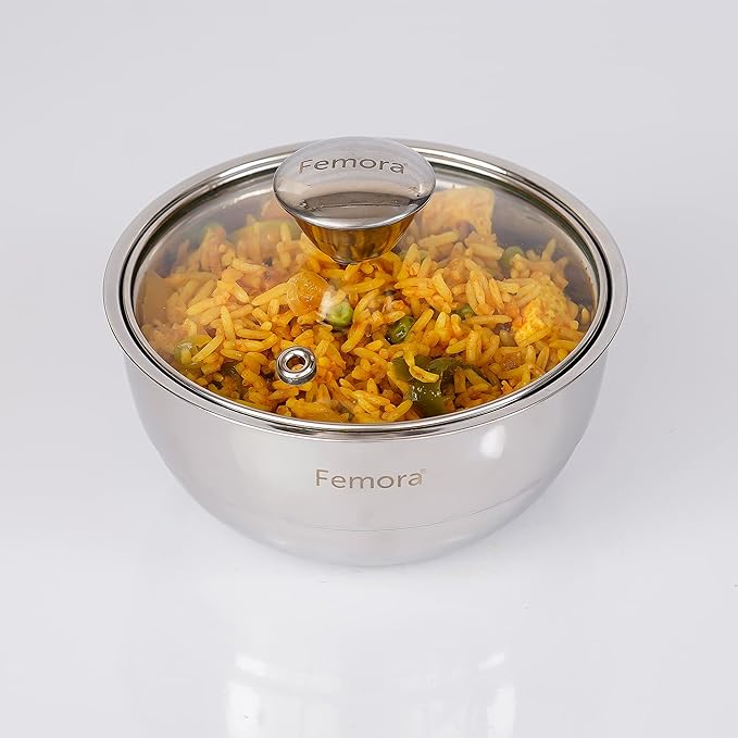 Stainless Steel Double Wall Insulated Curry Server Curry Bowls, 1500 ml, Set of 3
