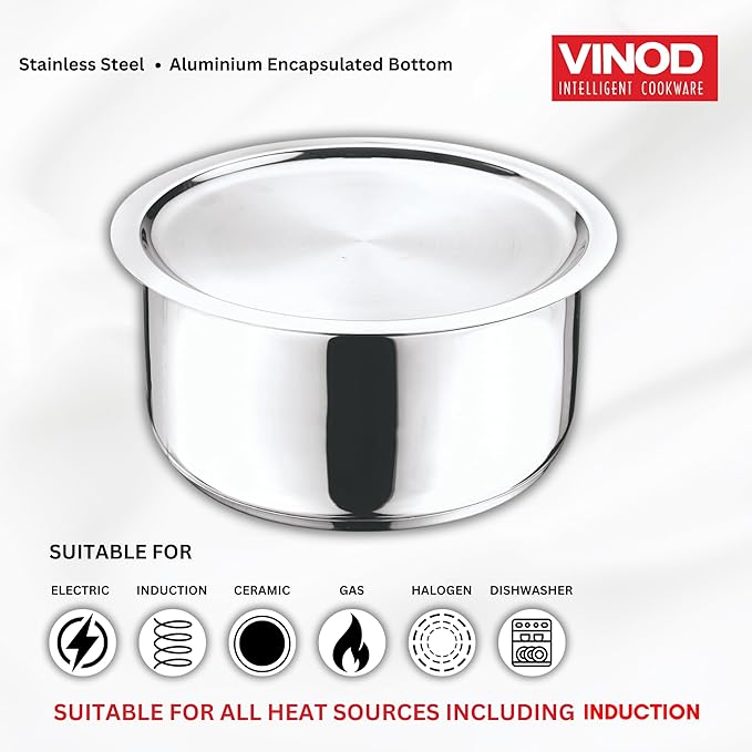 Stainless Steel 304 Grade Tope, Patila, Topiya With Lid - Diameter 20 cm, Capacity 3 L