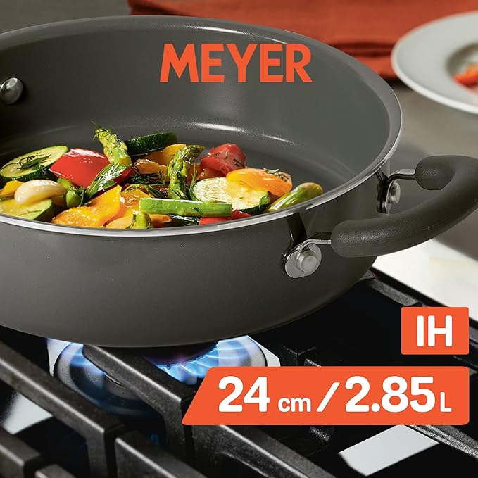 Healthy Ceramic Coated Sauteuse with Glass Lid Cookware 24 cm Grey