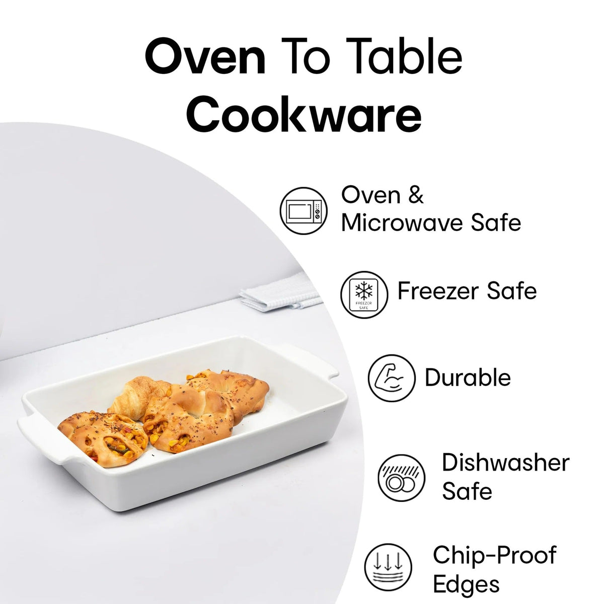 White Rectangular Stoneware Baking Tray Oven Dishwasher Microwave Safe 6.7x43x24.5 cm
