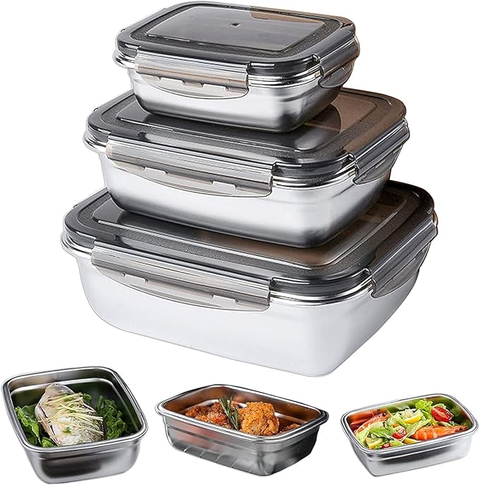 High Alloy Steel Rectangle Airtight Leakproof Container With Lock Lid for Office, 350 ml, 550 ml, 850 ml