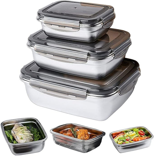 High Alloy Steel Rectangle Airtight Leakproof Container With Lock Lid for Office, 350 ml, 550 ml, 850 ml