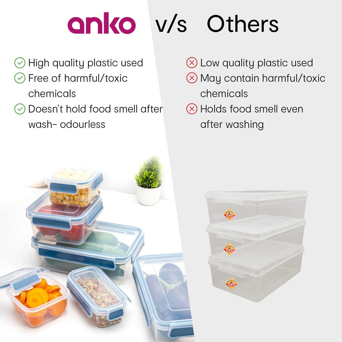 Set of 10 BPA-Free Plastic Storage Containers with Lockable Lids, Airtight, Clear