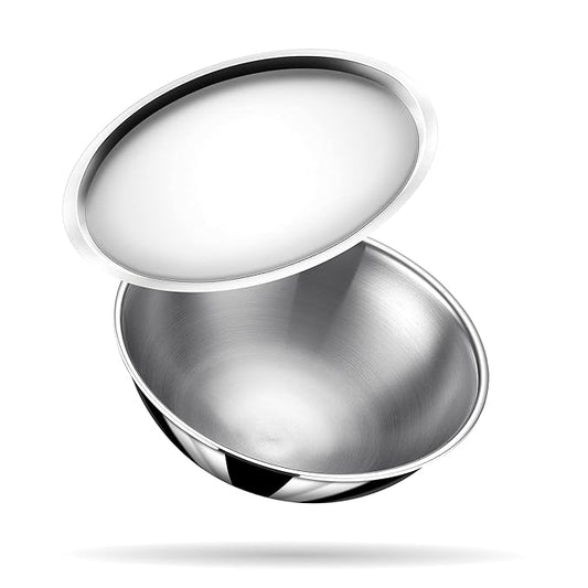 Triply Stainless Steel Tasla With Lid, Kadhai Without Handle, Induction & Gas Stove Compatible, 1.2 L