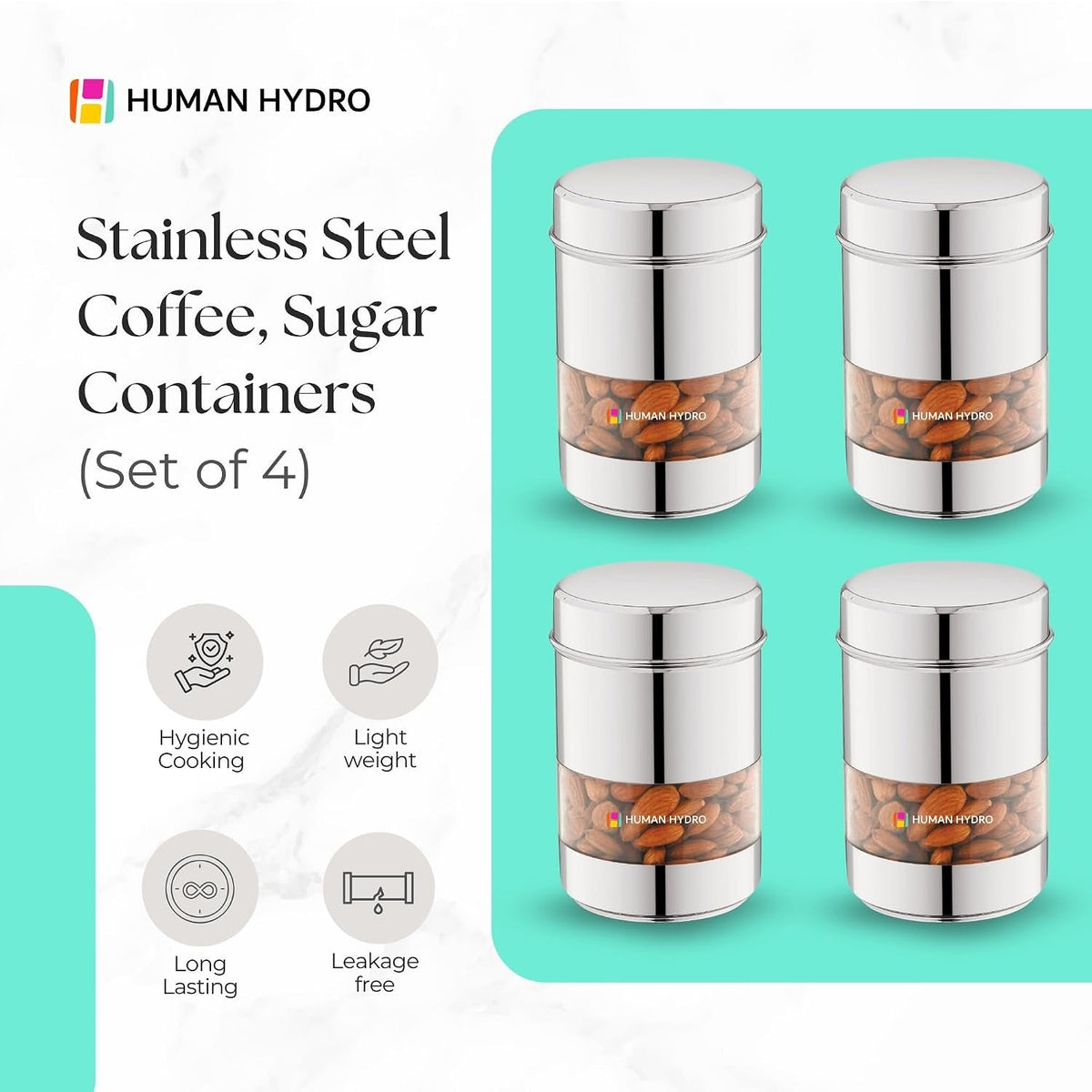 Stainless Steel Storage Containers - Set of 4 (500 ml Each)