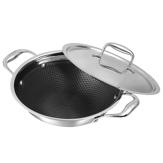 Pro Platinum Triply Stainless Steel Non Stick Kadhai with Lid - 1.8 L, 22 cm, Ceramic Coating