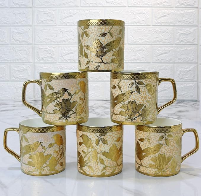 Bone China Gloden Tea Cup, Weaver Love Glod, 160 ml, Gold