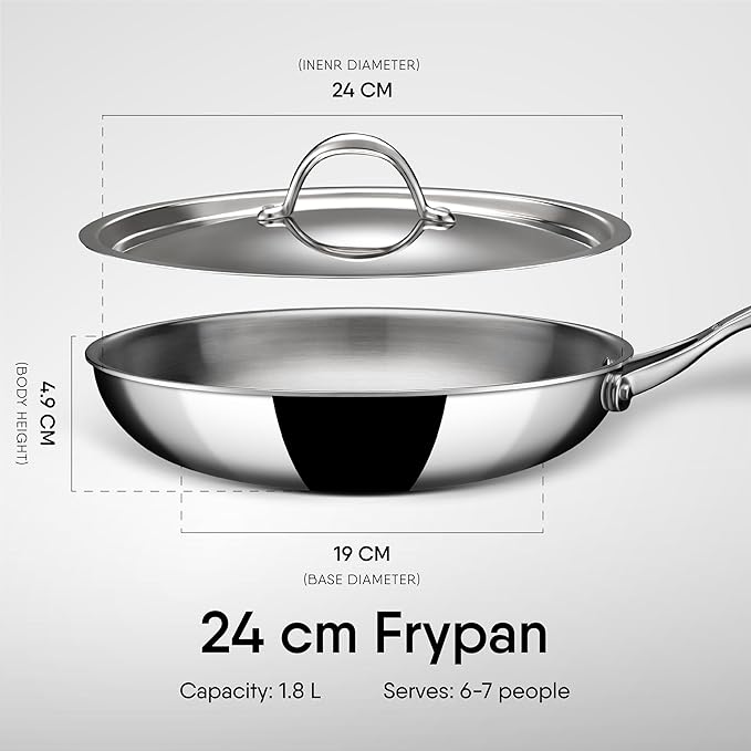Triply Stainless Steel Fry Pan with Lid 1.6 L, 24 cm