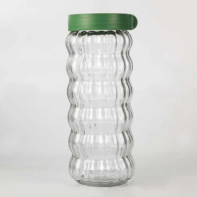 Kitchen Storage Jars Clear Glass With Plastic Stackable Lid Jar, 1000 ml, Pack of 2