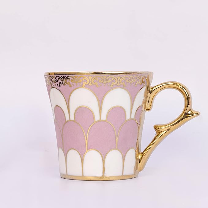Water Drop Scale Pattern Golden Coffee Mugs, 160 ml, Pink, 6 Pieces Set, Not Microwave Safe