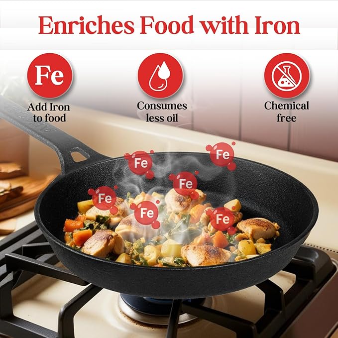 Pre Seasoned Cast Iron/Loha Frypan - 24 cm, Naturally Non Stick Skillet Pan for Frying