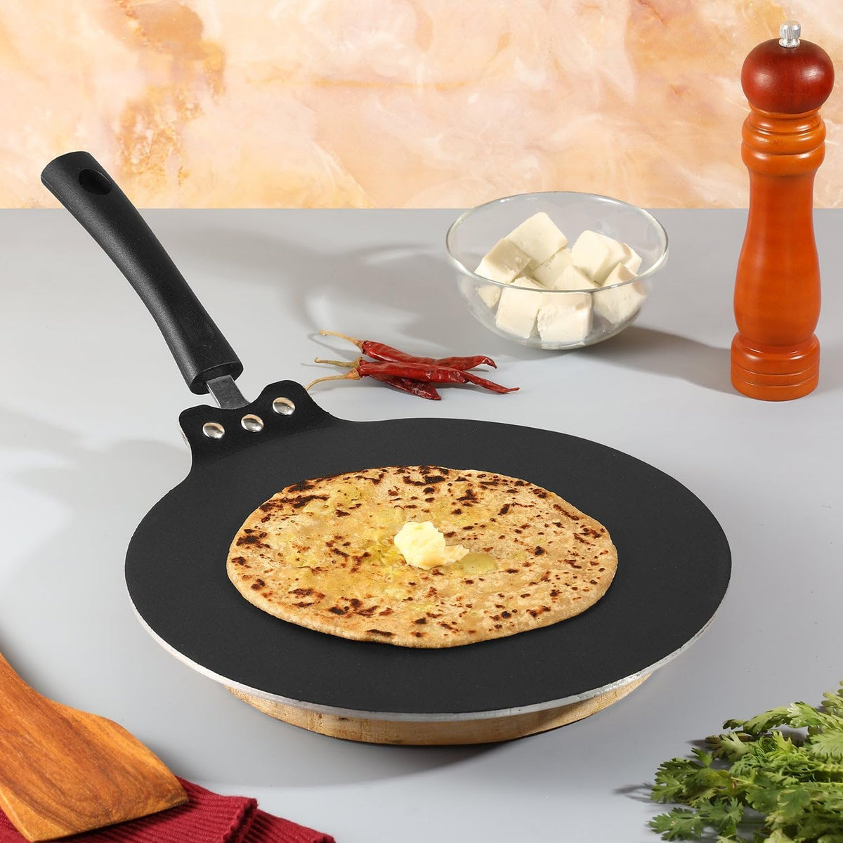 Aluminium Non Stick Flat Multi Tawa - 28 cm, Roti/Chapati Tawa, 4 mm Thick, 3 Layer Coating