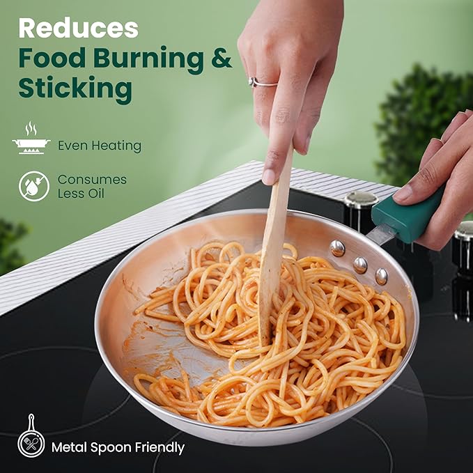 Stainless Steel Sandwich Bottom Fry Pan with Steel Lid