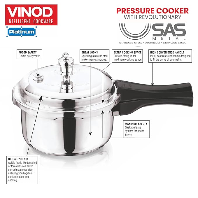 Triply Stainless Steel Outer Lid Pressure Cooker, Induction Base Pressure Cooker, 3 L Capacity