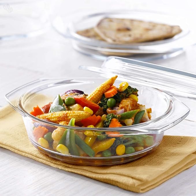 Glass Casserole Oven and Microwave Safe Serving Bowl With Glass Lid, 700 ml, Transparent