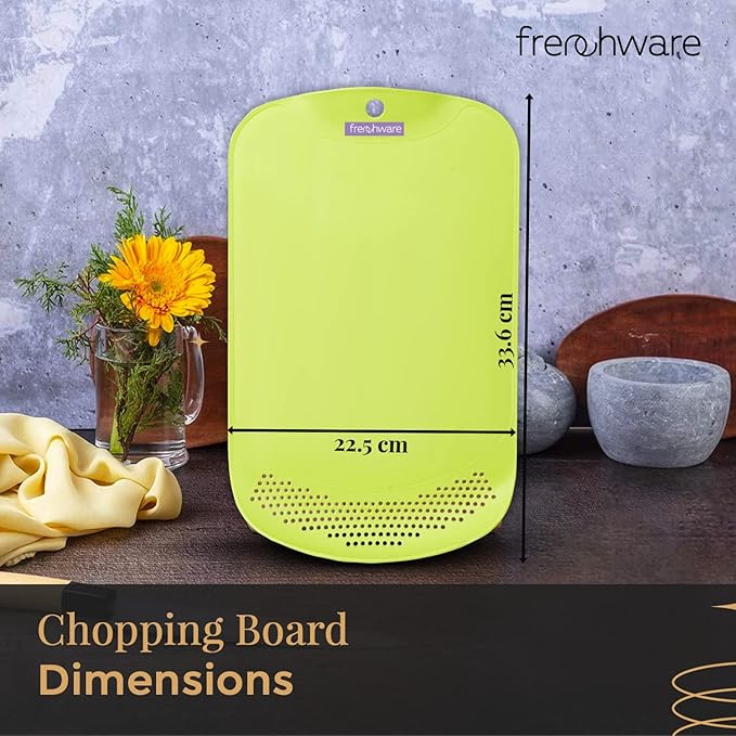 Plastic Cutting/ Chopping Board With Drainer, 1 Unit, Premium-grade Plastic, Green Colour
