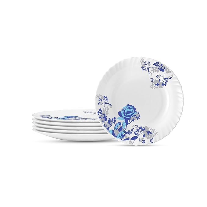 Opalware Blue Cascade Full Plate, White, 11 inch, Set of 6