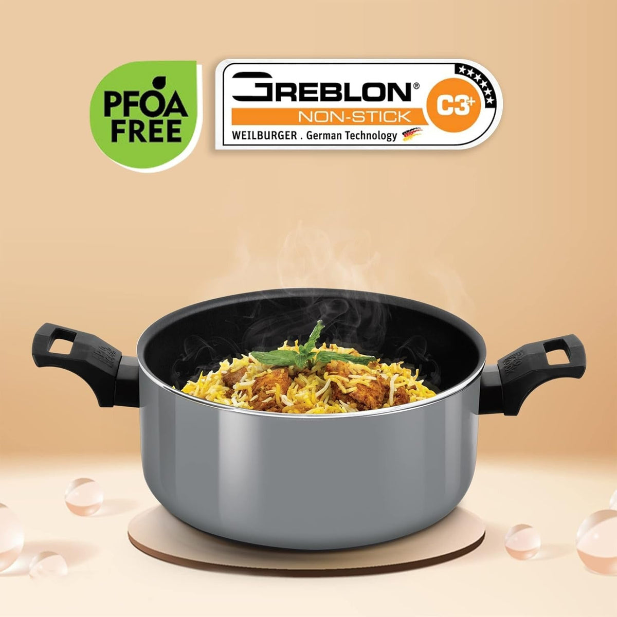 Non-Stick Aluminium Biryani Pot with Glass Lid Induction