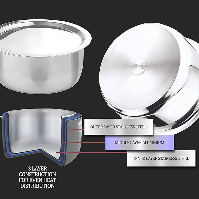 Triply Stainless Steel Induction Tope with Lid, 20 cm / 3.13 L