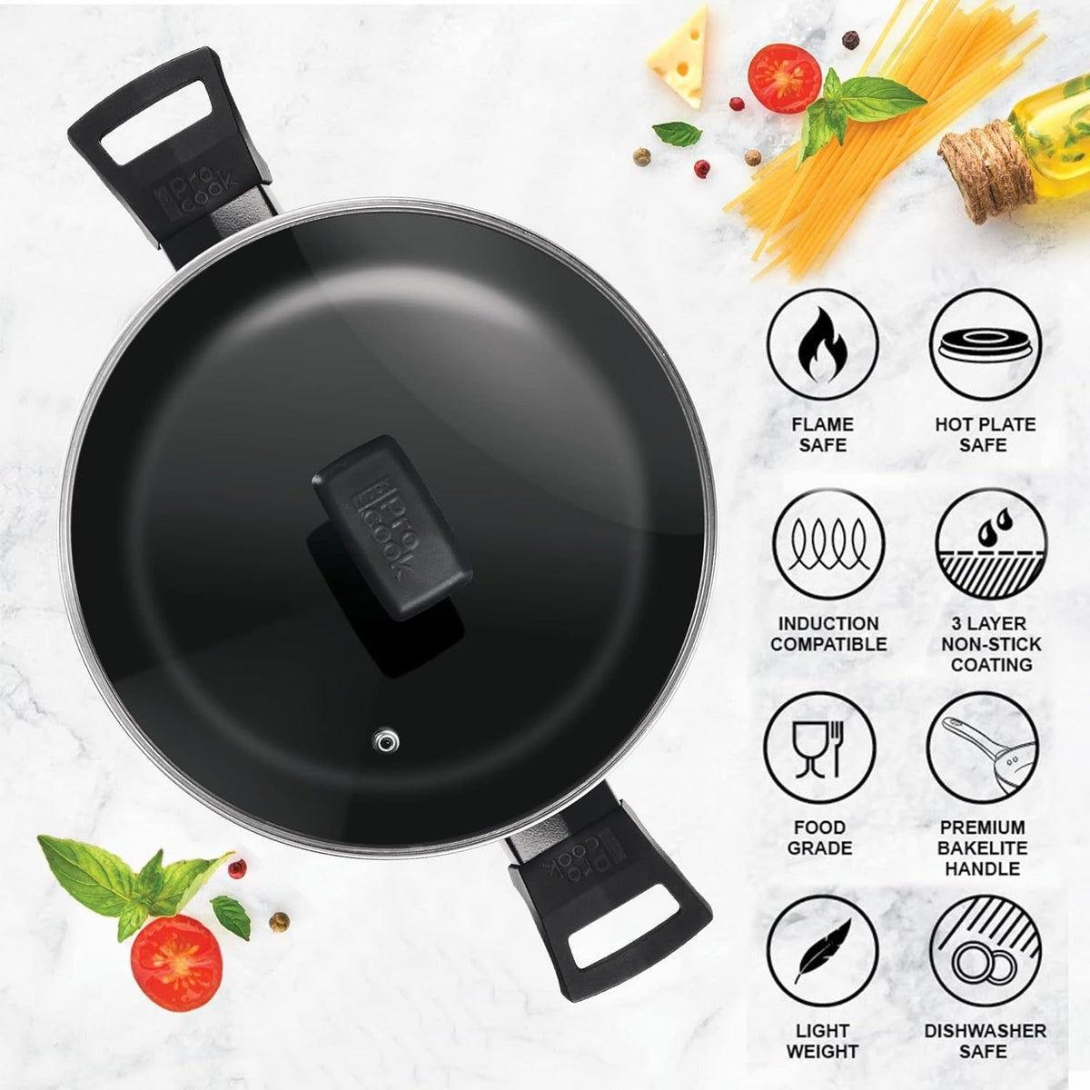 Non-Stick Aluminium Biryani Pot with Glass Lid Induction