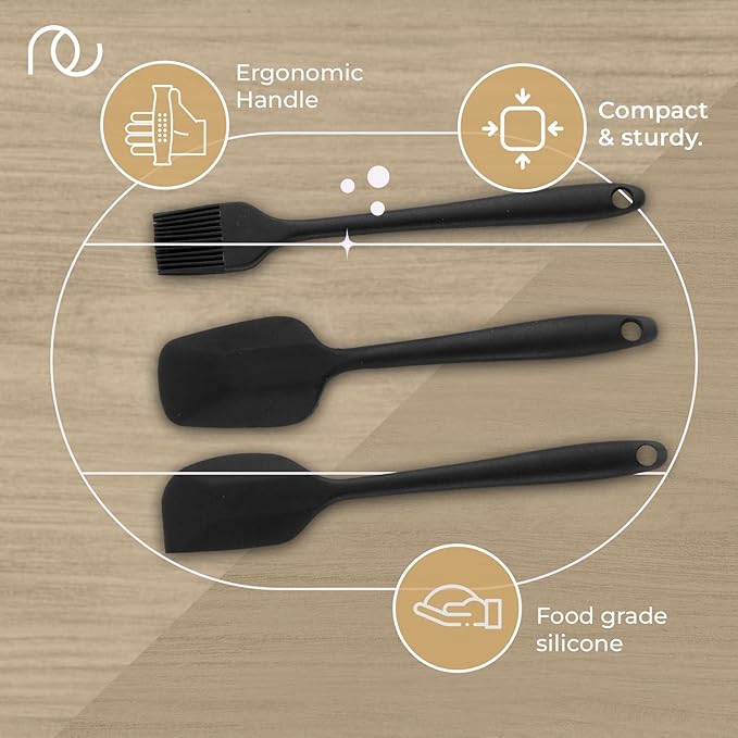 Silicone Spatula for Kitchen, Set of 3, Black