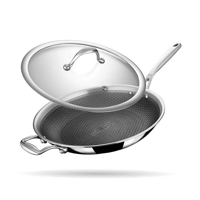 Hybrid Triply Frying Pan With Lid, Fry Pan Induction Base, Frying Pan Non Stick, Stainless Steel, 2.3 L