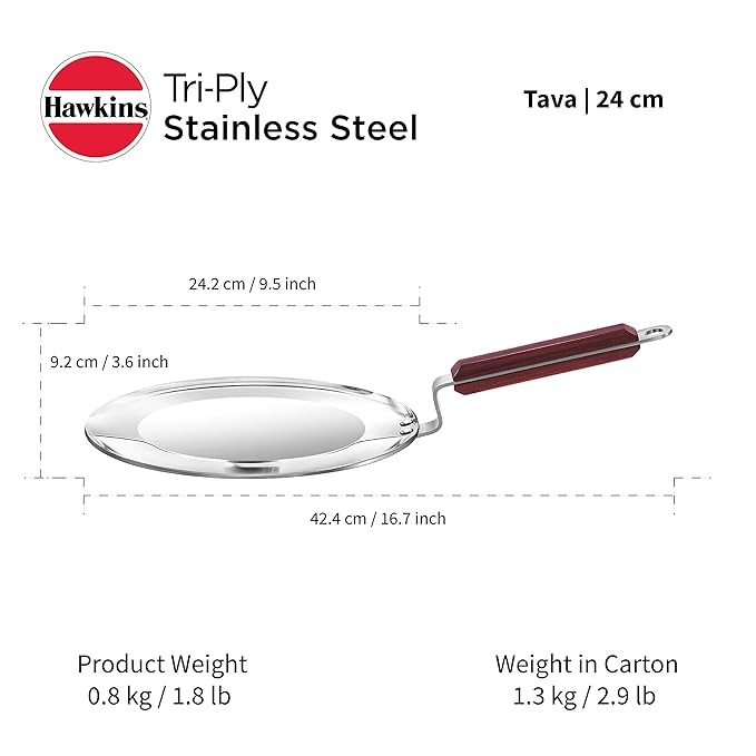 Tri-Ply Stainless Steel Tava Induction Compatible